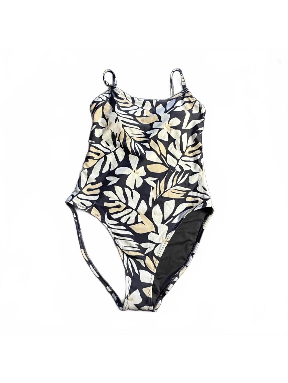 Old Navy black tropical print tie back one piece swimsuit New